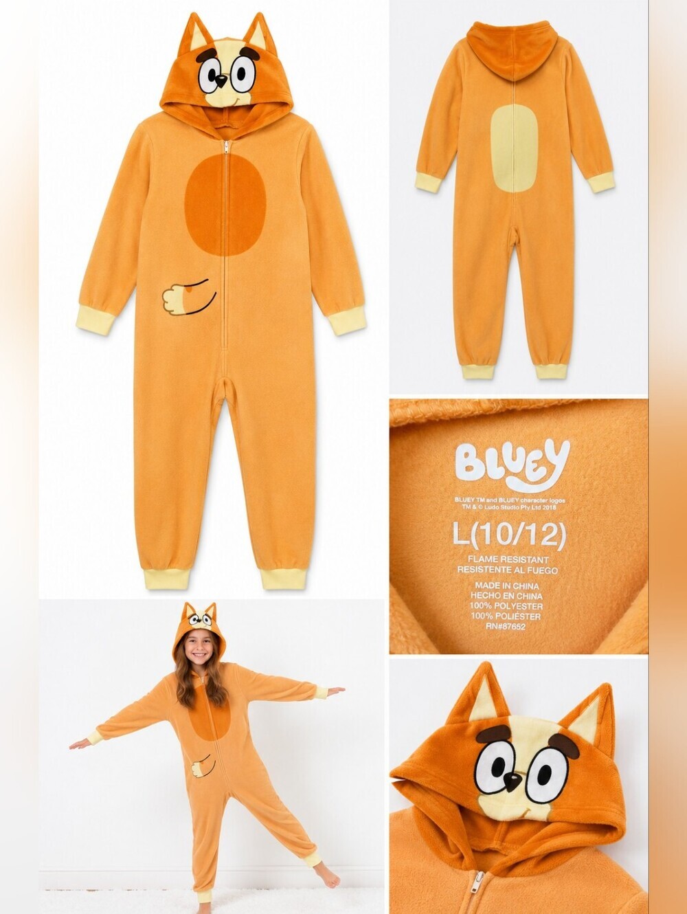 Bluey Character Hooded One-Piece Pajama Costume | Kids Size Large (10/12) 🌟